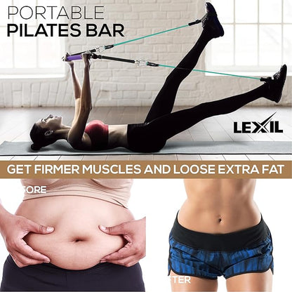 LEXIL Portable Pilates Bar Exercise Kit-Stackable 3 Pairs (15, 20, 20, 30LB) 30LB) -