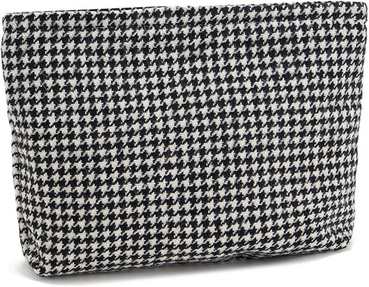 WOZEAH Checkered Makeup Bag for Purse Small Cosmetic Pouch,Stylish Zipper Make up Pouch Travel Canvas Toiletry Bags(Houndstooth)