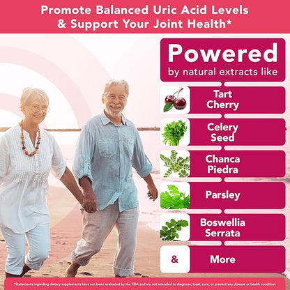 Uric Acid Support Formula for Adults - Tart Cherry Gummies with Celery Seed Extract - for Men and Women's Joints Kidneys and More - Soy & Sugar Free
