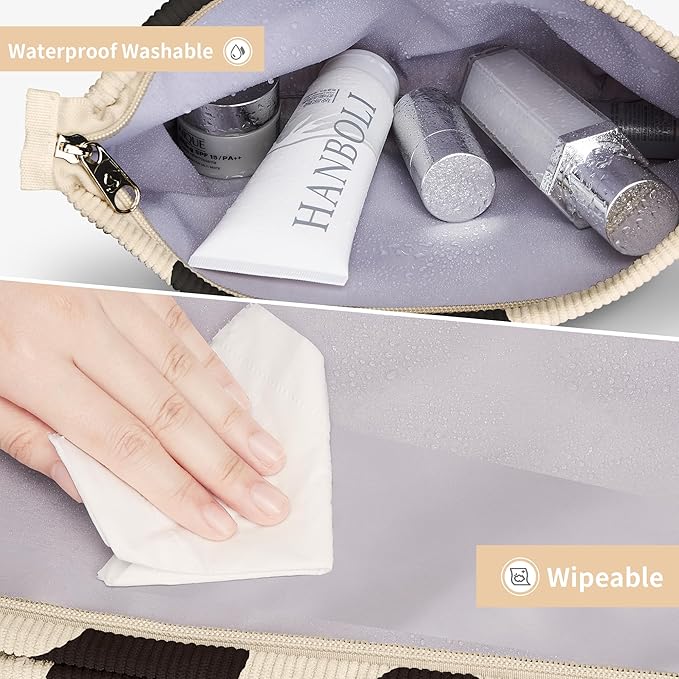 WLLWOO Makeup Bag-2pcs Cow Corduroy Cosmetic Bag Zipper Interior Waterproof Pencil Case Coin Purse Travel Toiletry Small Makeup Pouch For Women