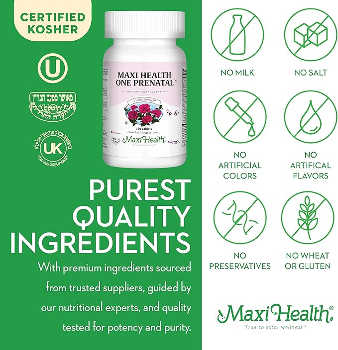 Maxi Health One Prenatal - Womens Prenatal Vitamins with Iron - Enhanced Absorption & Bioavailability - Daily Multivitamin for Women - Multi Vitamin & Mineral Supplement for Adults - 120 Capsules