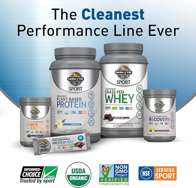 Organic Vegan Protein Powder, Vanilla Protein Powder with Probiotics, BCAAs, 30g Plant Protein, NSF Certified, Gluten Free & Sport, Non GMO, Garden of Life Sport Protein Powder - 19 Servings