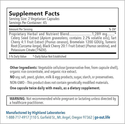 Go Out Daily Maintenance - Natural Uric Acid Support with Tart Cherry, Celery Seed, and Turmeric - Vegan, Non-GMO, Gluten-Free Supplement for Joint Comfort and Healthy Kidney Function 90 Capsules