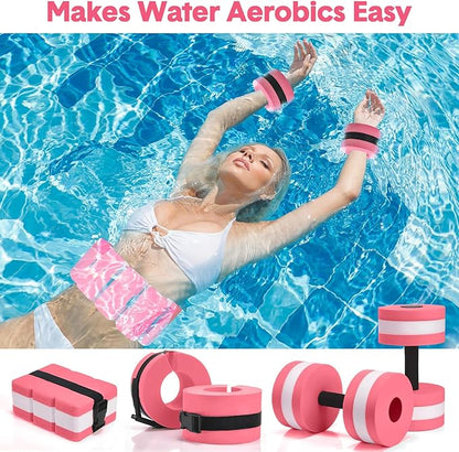 5 Pcs Aquatic Exercise Set Including 2 Ankle Swimming Weights 2 Lightweight Aquatic Exercise Dumbbells and Swim Belt Pool Exercise Equipment for Aquatic Aerobics Exercise