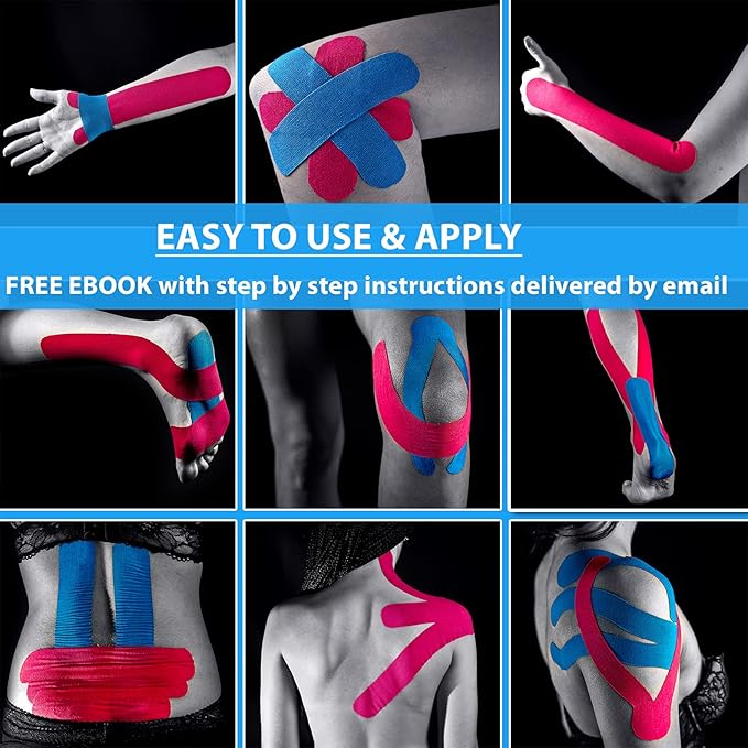 Kinesiology Tape Athletic Pro Sports - 3 Rolls, 60 Precut Strips, Latex-Free, for Muscle Support, Ankles, Wrists, Knees, Running, Tennis, Swimming. Stays Secure for Several Days