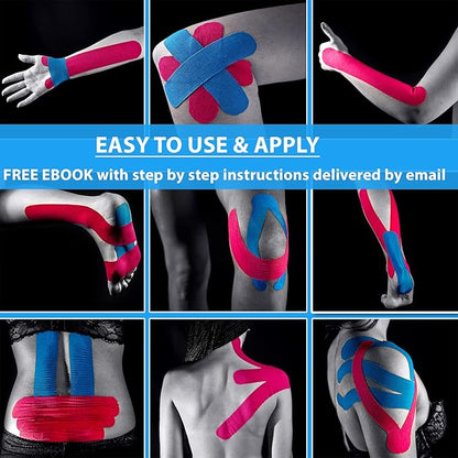 Kinesiology Tape Athletic Pro Sports - 3 Rolls, 60 Precut Strips, Latex-Free, for Muscle Support, Ankles, Wrists, Knees, Running, Tennis, Swimming. Stays Secure for Several Days