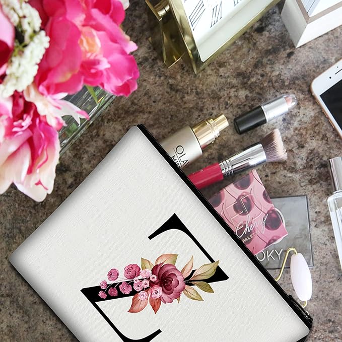 Vavabox A-Z Personalized Makeup Bag, Birthday Gifts for Women Mom, Gifts for Best Friend, Bride Bridesmaid Cosmetic bag (Z, White)