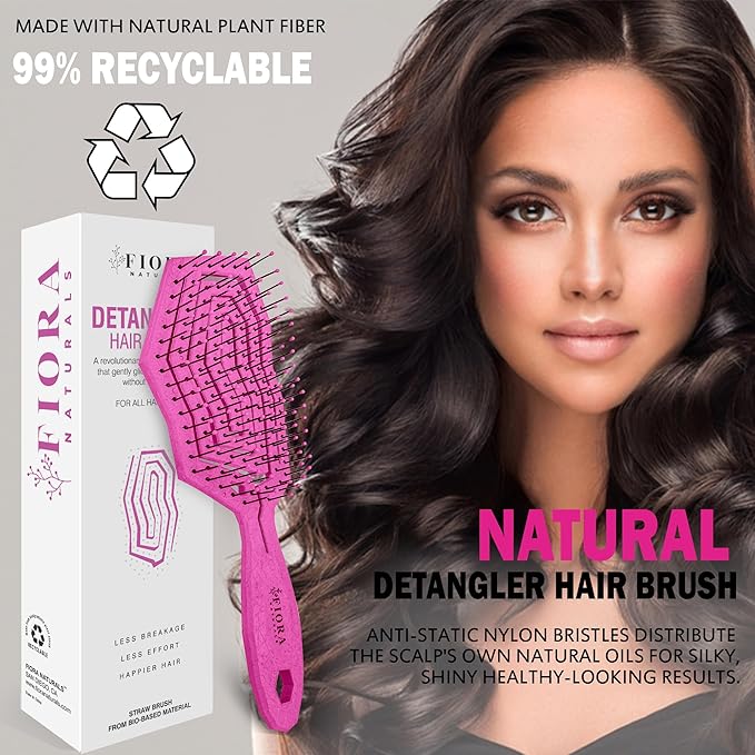 Fiora Naturals Hair Detangling Brush -100% Bio-Friendly Hair Detangler Brush w/Ultra-soft Bristles- Glide Through Tangles with Ease - For Curly, Fine, Women, Men, Kids, Toddlers, Wet and Dry Hair