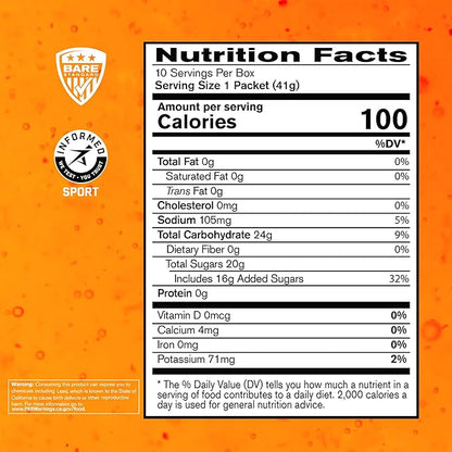 Bare Performance Nutrition, BPN Go Gel Endurance Gel, Vegan + Gluten Free Running Gel with 24g of Carbohydrates & 100 Calories per Gel Pack, 10 Single-Serving Gel Packs, Mango