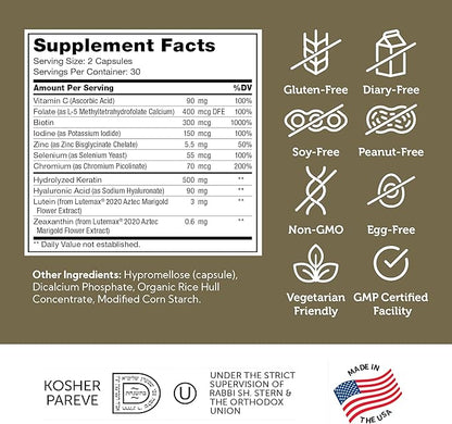 Zahler Shine Hair Skin and Nails Vitamins for Women & Men - Multivitamin for Hair Growth, Stronger Nails and Skin Health - Kosher Supplement with Biotin, Keratin & Hyaluronic Acid (60 Capsules)