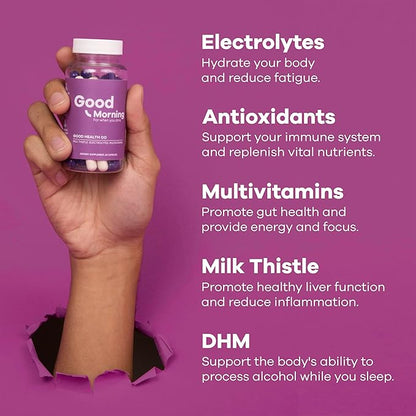Good Morning [2 Pack] - Hangover Pills | Clinically Tested | Drinking Relief + Liver Support with Electrolytes, Milk Thistle + DHM. Cheers!