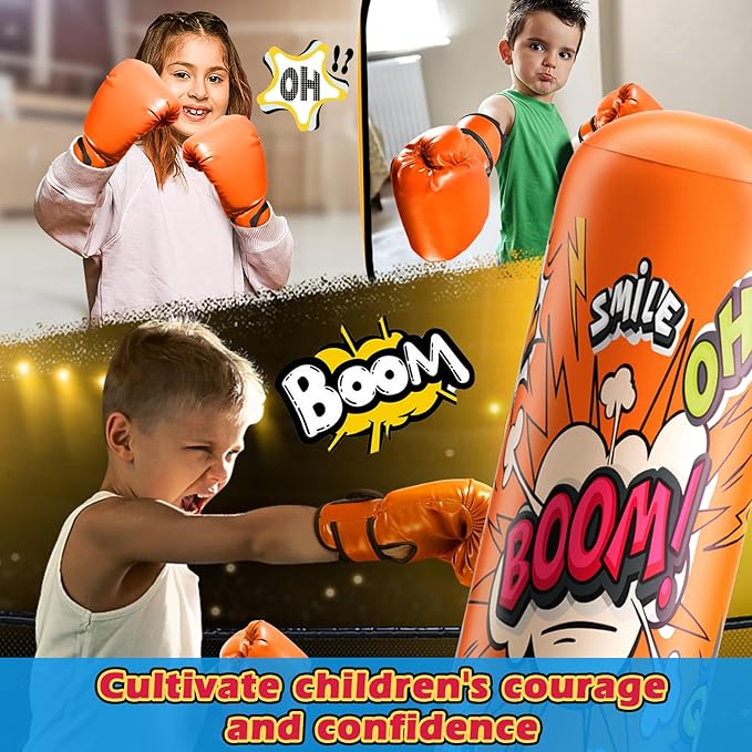 Punching Bag for Kids, Inflatable Kids Punching Bag for Kids 3-12, Boxing Equipment for Kids and Adults, Christmas, Birthday Gifts, Punching Bag Practice Karate, Taekwondo