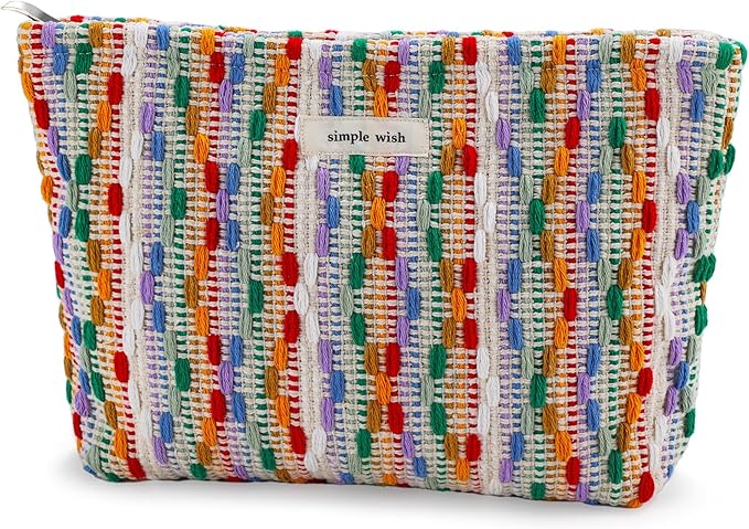 Makeup Bag Travel Large Cosmetic Bag for Women Cute Knit Makeup Pouch Zipper Cosmetic Pouch for Purse Aesthetic Colored Makeup Organizer Bag Portable Toiletry Bag Trendy Stuff