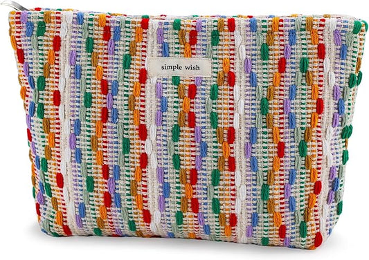 Makeup Bag Travel Large Cosmetic Bag for Women Cute Knit Makeup Pouch Zipper Cosmetic Pouch for Purse Aesthetic Colored Makeup Organizer Bag Portable Toiletry Bag Trendy Stuff