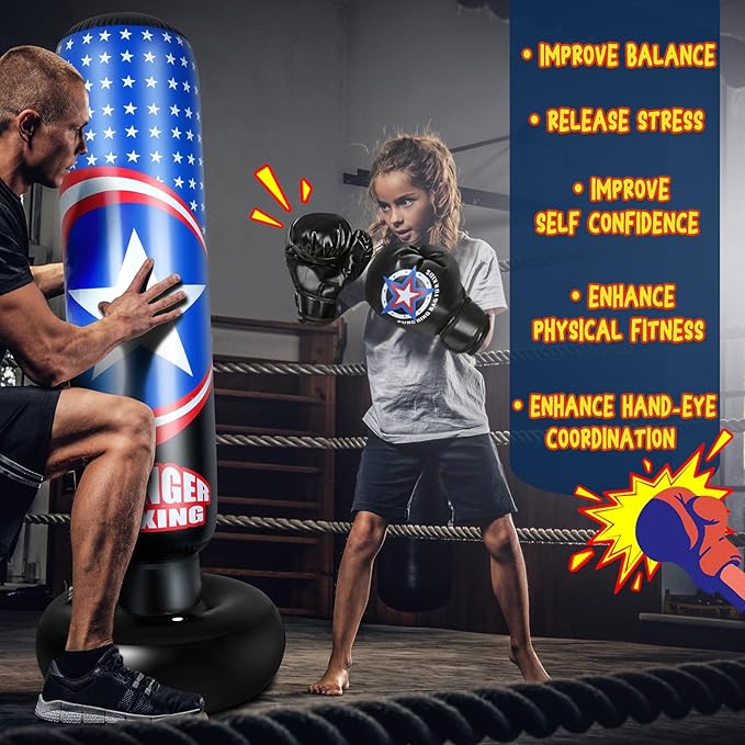 Punching Bag for Kids, 66 Inch Larger Kids Boxing Bag with Gloves, All Star Inflatable Punching Bag for Kids Boxing, Karate, Gifts for Boys Age 3-12
