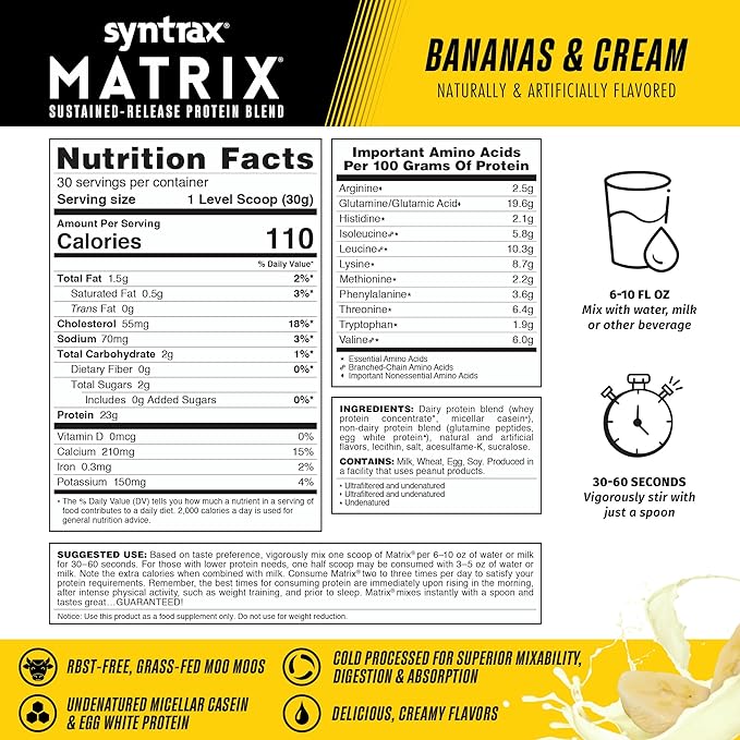 Syntrax Nutrition Matrix Sustained-Release Protein Blend Bananas and Cream 2 lbs.