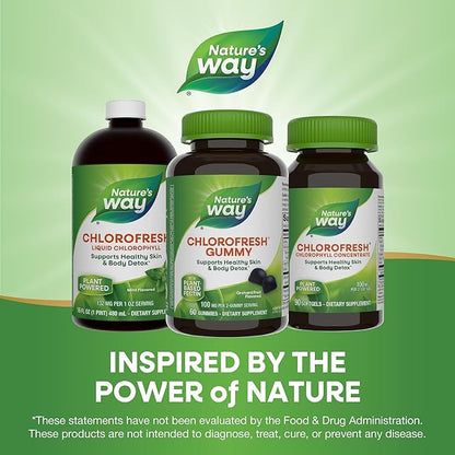 Nature’s Way Chlorofresh Chlorophyll Gummies, Supports Healthy Skin and Body Detox*, Internal Deodorant*, Orchard Fruit Flavored, 60 Gummies (Packaging May Vary)