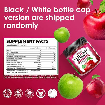 2 Pack Sugar Free Keto ACV Gummies Advanced 180 Count Keto ACV Gummies with B6 & B12 - Keto Gummy Diet Supplement for Women Men, Vegan & Non-GMO Low-Carb - 1500MG Made in USA