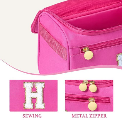 COSHAYSOO Personalized Graduation Gifts for Girl Friend Women Teacher Girly Dorm Room Essentials for College Girls, Initial Monogram Hanging Toiletry Bag Skin Care Items Organizer Hot Pink Letter H