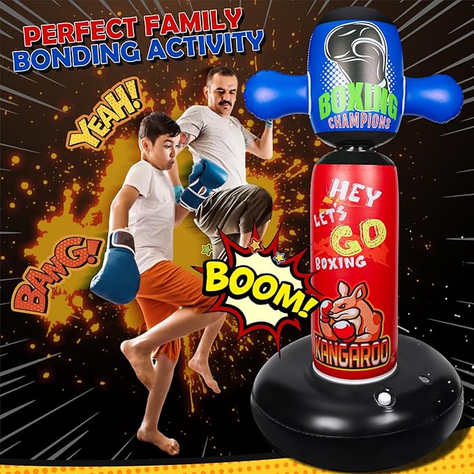 Punching Bag for Kids, Hyperzoo 360°Rotating Inflatable Kids Heavy Punching Bags, Freestanding Heavy Boxing Bag Toy Christmas Birthday Gift for Boys Girls 3-12 Karate, Taekwondo