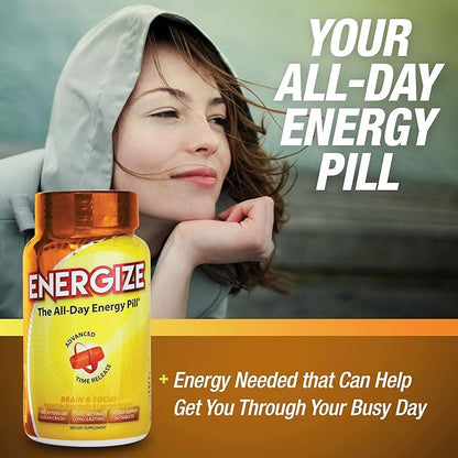 iSatori Energize Brain & Focus Caffeine Pills - Fast Acting All Day Energy Pills, Brain Booster, Energy and Focus Supplement, Time Release Caffeine Means No Jitters, No Crash (60 Tablets)