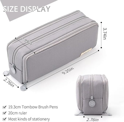 CICIMELON Large Capacity Pencil Case 3 Compartment Pouch Pen Bag for School Teen Girl Boy Men Women (Gray)