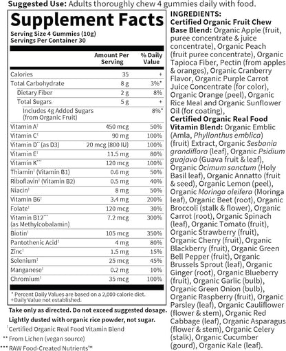 Garden of Life Organics Men's Gummy Vitamins - Berry - Certified Organic, Non-GMO, Vegan, Kosher Complete Multi - Methyl B12, C & D3 - Gluten, Soy & Dairy Free, 120 Real Fruit Chew Gummies