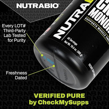 NutraBio Pure Creatine Monohydrate Powder Supplement, Unflavored, (300 g) - Supports Bulk Muscle Energy, Recovery, and Strength - HPLC Tested Pure Grade Creatine Powder Supplement for Men and Women