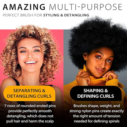2 Packs Curly Hair Brush Set 9 Row and 5 Row for Women Men Smoothing Unbrush Detangling Curl Defining Hairbrush Un Small Mini Shower Paddle Picks Hard Bristle Detangler Wave Travel Combs Styling Tools