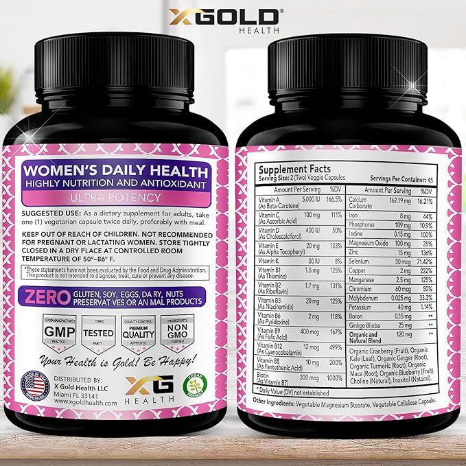 Vegan Women's Daily Multivitamin 50 Plus with Organic WholeFood Based Natural Ingredients, Ginger, Maca, Multi-Vitamin B Complex & More - Energy Support, Immune System Booster -90 Capsules