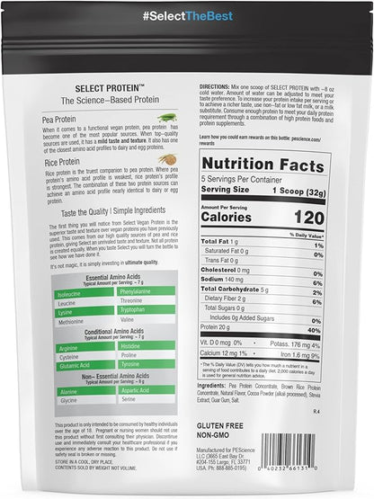 PEScience Select Vegan Plant Based Protein Powder, Chocolate Bliss, 5 Serving, Premium Pea and Brown Rice Blend