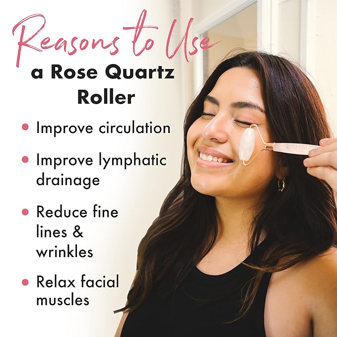 Beauty by Earth Jade & Rose Quartz Roller for Face - Face Massager Skin Care Tools with Small Eye Roller for Puffy Eyes