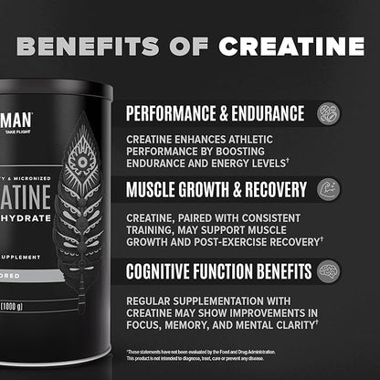BIRDMAN Micronized Creatine Monohydrate Powder, Muscle Recovery, Caffeine Free, Creatine Pre Workout, Vegan, Post Workout, Gluten Free, Sugar Free | 80 Servings (5 Grams Each) | 0.8lb