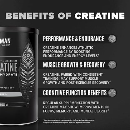 BIRDMAN Micronized Creatine Monohydrate Powder, Muscle Recovery, Caffeine Free, Creatine Pre Workout, Vegan, Post Workout, Gluten Free, Sugar Free | 200 Servings (5 Grams Each) | 2.2lb.