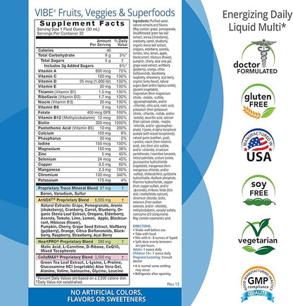 Eniva Health Vibe Liquid Multivitamins Mineral Supplements with Vitamins A, B12, C, D, E & Amino Acids | Fruits and Veggies Daily Supplement for Women & Men | Doctor Formulated | USA Made | 32 oz