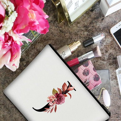 Vavabox A-Z Personalized Makeup Bag, Birthday Gifts for Women Mom, Gifts for Best Friend, Bride Bridesmaid Cosmetic bag (J, White)
