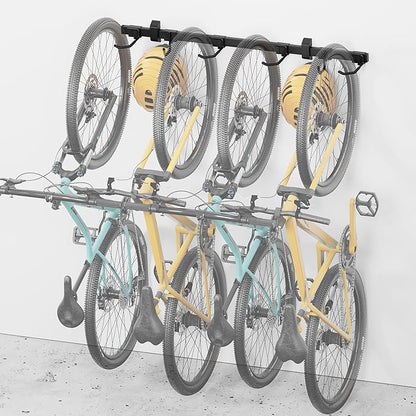 monTEK Enhanced Bike Storage Rack, Adjustable 4-Bike and 2-Helmet Hangers for Indoor Bike Storage, Customizable for Various Bike Sizes, Heavy-Duty Steel Bike Wall Mount, Max Load 265lbs, 48-in