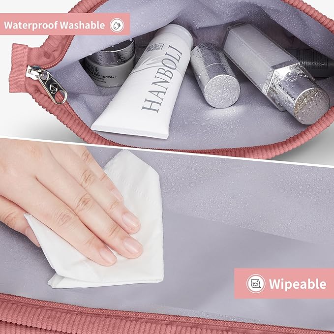 WLLWOO Makeup Bag-2pcs Corduroy Cosmetic Bag Zipper Interior Waterproof Pencil Case Coin Purse Travel Toiletry Small Makeup Pouch For Women