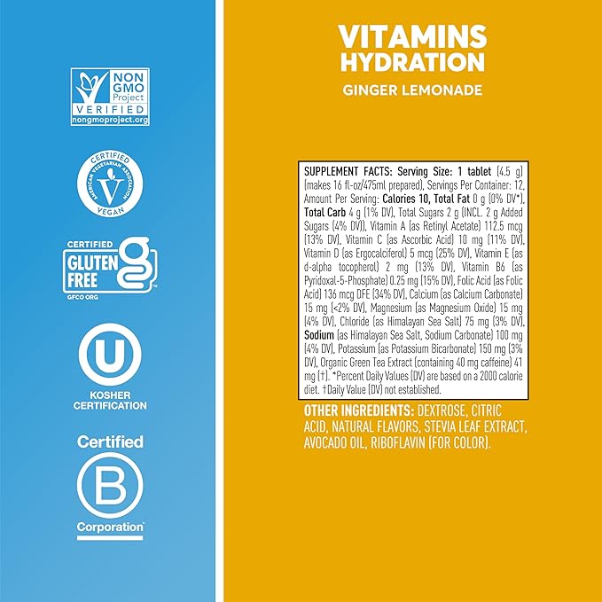 Nuun Vitamins: Vitamins + Electrolyte Drink Tablets, Ginger Lemonade, Box of 8 Tubes (96 Servings), Enhanced Everyday Wellness & Energy