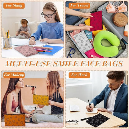 Reginary 20 Pieces Cosmetic Bag for Women, Roomy Makeup Bags with Zipper Toiletry Bag Pouch Travel Packing Accessory Organizer Gifts, 7 x 4.3 Inches (Smile Face)