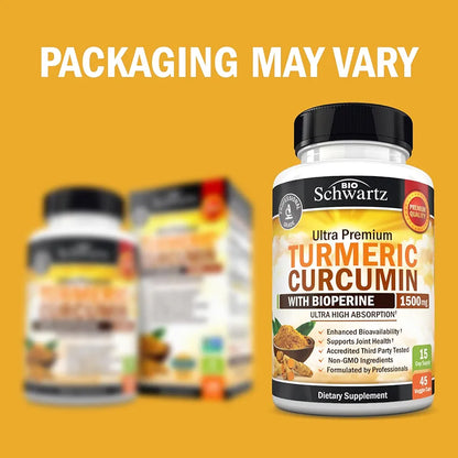 Turmeric Curcumin with Black Pepper Extract 1500mg - High Absorption Ultra Potent Turmeric Supplement with 95% Curcuminoids and BioPerine - Non GMO Tumeric Capsules for Joint Support - 45 Capsules