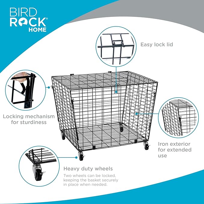 BIRDROCK HOME Sports Ball Basket Organizer with Wheels & Heavy Duty Casters - Ideal for Basketball, Football, Soccer, Baseball - Lockable Ball Storage Locker with Lid for Gym, Garage or Outdoor Use