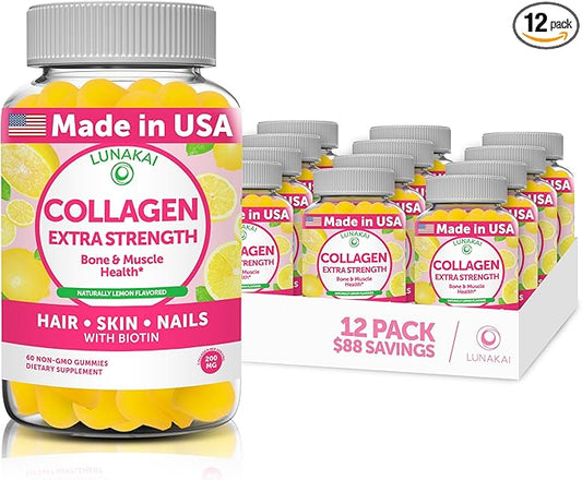 Collagen Gummies - Tastiest Proprietary Formula - 200mg Hydrolyzed Collagen Gummies for Women and Men with Biotin, Zinc, Vitamin C and E - Non-GMO Anti Aging Collagen Supplements for Women - 12 Pack