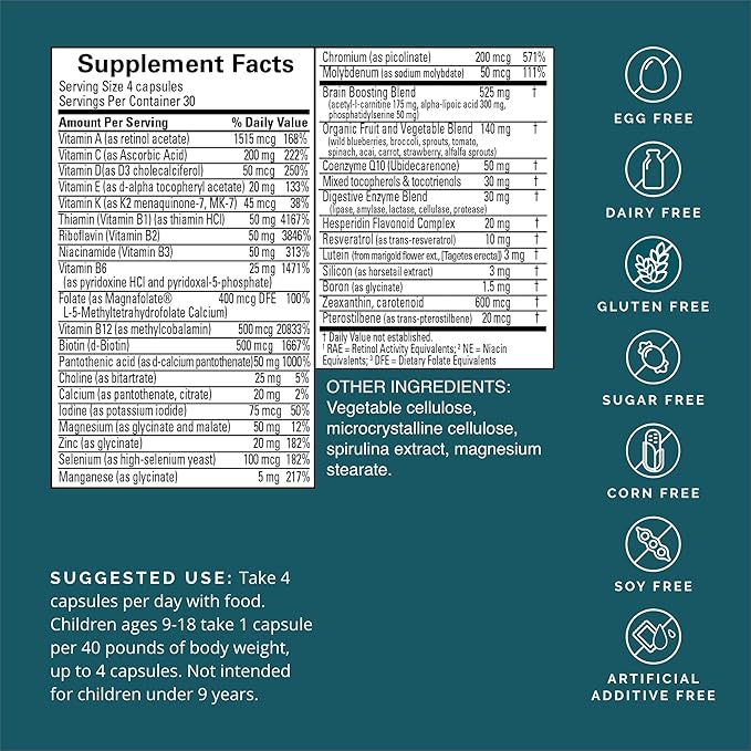 Dr Amen BrainMD NeuroVite Plus - 120 Capsules, Pack of 2 - Multivitamin & Mineral Supplement - Enhanced with Phytonutrients, Enzymes & Whole Foods - Gluten Free - 60 Total Servings