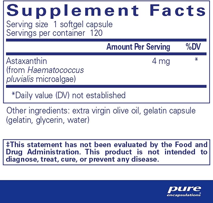 Pure Encapsulations Astaxanthin | Antioxidant Supplement for Joints, Skin and Eye Health, and Free Radicals* | 120 Softgel Capsules