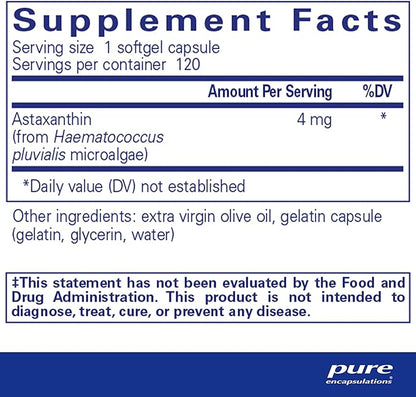 Pure Encapsulations Astaxanthin | Antioxidant Supplement for Joints, Skin and Eye Health, and Free Radicals* | 120 Softgel Capsules