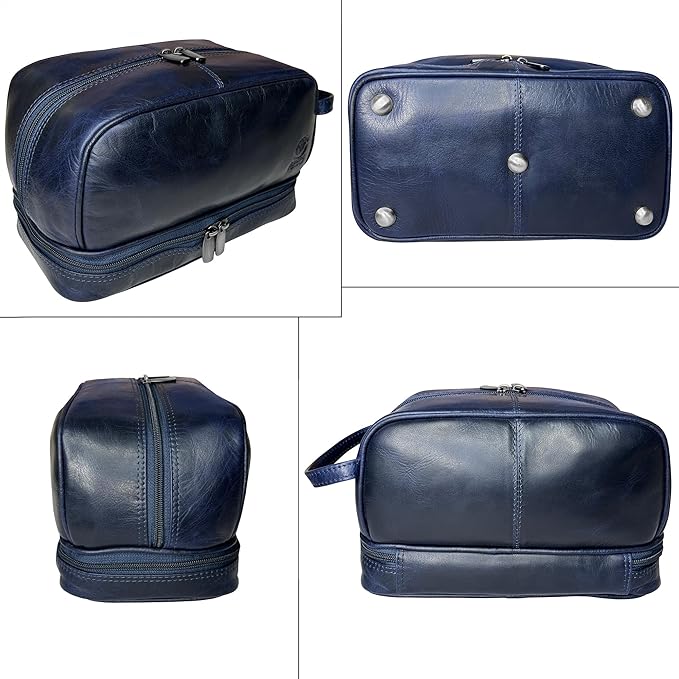 RUSTIC TOWN Leather Toiletry Bag for Men Travel Shaving Dopp Kit Toiletries Organizer Cosmetic Makeup Bag for Women