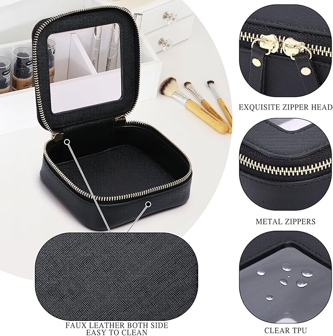 Small Makeup Bag Mini Clear Cosmetic Makeup Case & Toiletry Bag with Zipper Women's Purse Organizer & Car Essentials (Black, MINI)
