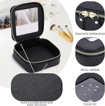 Small Makeup Bag Mini Clear Cosmetic Makeup Case & Toiletry Bag with Zipper Women's Purse Organizer & Car Essentials (Black, MINI)