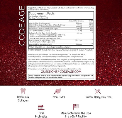 Codeage Teeth & Gums Vitamins + Oral Probiotics Supplement for Mouth - Whole Food Calcium, Collagen, Potassium, Vitamin C, D3, K2, Zinc – Oral Care & Dental Multivitamin Supplements - 2 Pack